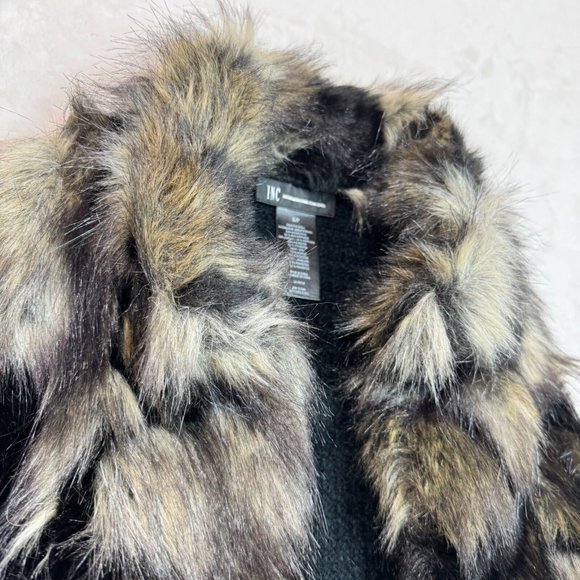 INC International Concepts Women's S/P Faux Fur Vest Ribbed Knit Back Black - Picture 9 of 16